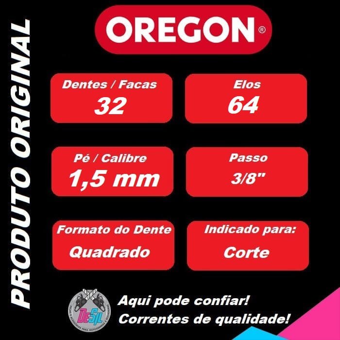 Corrente Para Motosserras com Dente Quadrado e 2 Guias- 32 Dentes 3/8 1,5 mm Corrente Para Motosserras com Dente Quadrado e 2 Guias- 32 Dentes 3/8 1,5 mm