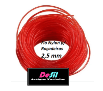 Fio de Nylon p/ Roçadeiras 2,5 mm Redondo - 10 Metros - Vermelho