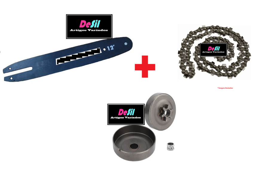 Kit Sabre + Corrente + Pinhão c/ Rolamento para Motosserras Stihl MS 170 - 22 Dentes.