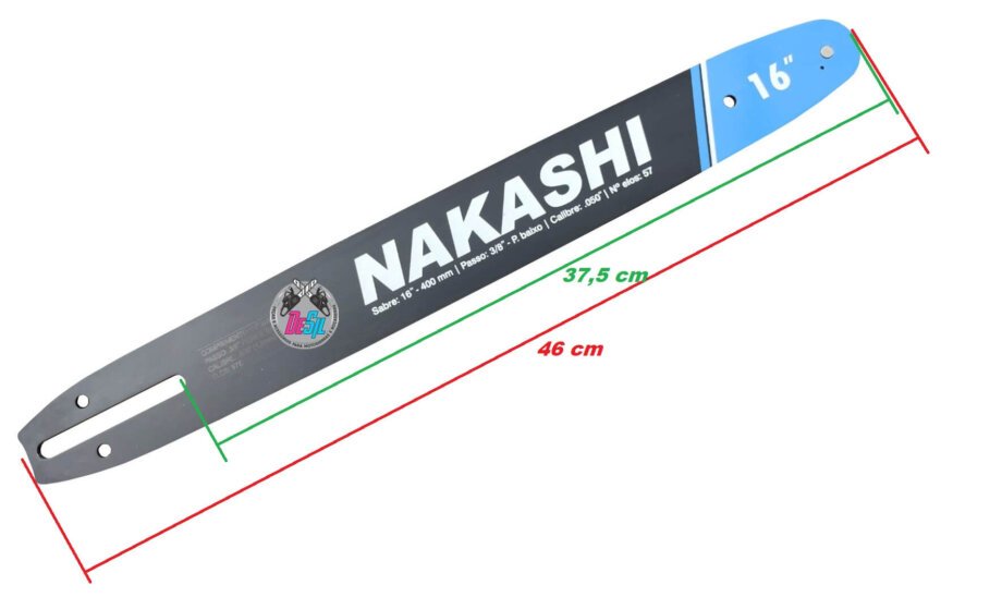 Sabre para Motosserras Nakashi NCS400 / Kawashima KCS380P - 57 Elos 3/8 1,3mm - .050"