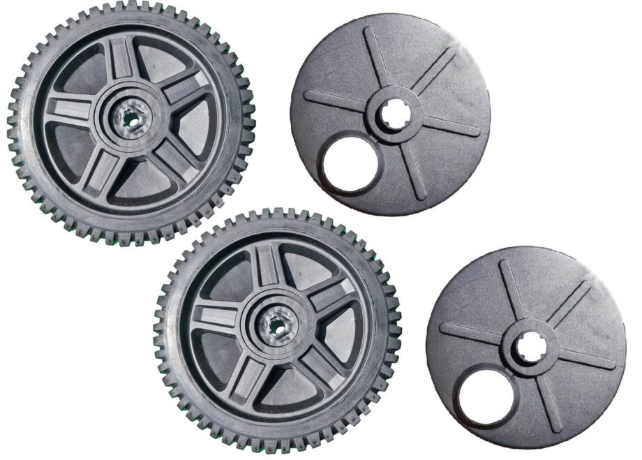 Kit com 02 Rodas e 02 Calotas da Roda Dianteira / da Tração Para Cortadores de Grama Trapp JT 55C